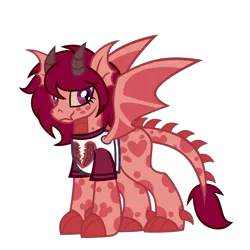 Size: 2045x2045 | Tagged: safe, artist:mxmx fw, derpibooru import, oc, oc:flare blaze, unofficial characters only, dracony, dragon, hybrid, pony, claws, clothes, female, horns, image, looking at you, png, ponysona, shirt, simple background, solo, transparent background, wings