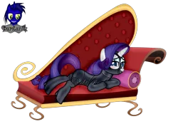 Size: 4154x3000 | Tagged: safe, alternate version, artist:damlanil, derpibooru import, rarity, pony, unicorn, bdsm, blushing, bodysuit, bondage, bondage mask, boots, catsuit, clothes, collar, corset, couch, cute, eyeshadow, fainting couch, female, gag, gimp suit, high heels, hood, horn, image, latex, latex boots, latex suit, looking at you, lying down, makeup, mare, muzzle gag, pillow, png, raribetes, rubber, shiny, shoes, show accurate, simple background, solo, suit, transparent background, underhoof, vector