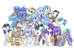 Size: 4096x3112 | Tagged: safe, artist:ravistdash, derpibooru import, oc, oc:diamonody, oc:moontrace, oc:ravist, oc:sharlight twiler, oc:skywalk shadow, oc:sunset cloudy, unofficial characters only, alicorn, bat pony, bee, dracony, dragon, earth pony, hybrid, insect, pegasus, pony, unicorn, derpibooru community collaboration, 2023 community collab, bat pony oc, bat wings, clothes, derpibooru exclusive, diamond, explosives, female, food, green eyes, honey, image, looking at each other, looking at someone, male, minecraft, multicolored hair, pegasus oc, pickaxe, png, simple background, sitting, smiling, spread wings, tnt, transparent background, wings