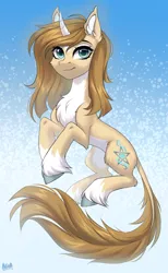 Size: 2000x3250 | Tagged: safe, alternate version, artist:hakaina, derpibooru import, oc, unofficial characters only, pony, unicorn, abstract background, beautiful, belly, cheek fluff, chest fluff, coat markings, colored, colored belly, curved horn, cute, ear fluff, eyebrows, eyelashes, facial markings, female, fluffy, high res, hoof fluff, horn, image, leg fluff, leonine tail, long tail, looking at you, mare, ocbetes, pale belly, png, raised hoof, raised hooves, shading, signature, slim, smiling, smiling at you, socks (coat marking), solo, tail, tail fluff, thin, three quarter view, unicorn oc, unshorn fetlocks