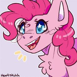 Size: 1000x1000 | Tagged: safe, artist:heart-sketch, derpibooru import, pinkie pie, earth pony, pony, animated, bust, chest fluff, cute, diapinkes, female, gif, image, mare, open mouth, open smile, portrait, signature, simple background, smiling, solo, starry eyes, wingding eyes