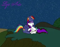 Size: 2494x1958 | Tagged: safe, artist:linedraweer, derpibooru import, oc, oc:flora, oc:rainbow lightspeed, unofficial characters only, pegasus, pony, crying, cuddling, hug, image, night, png, stars, wings