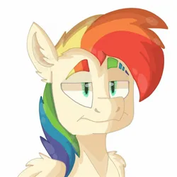 Size: 1600x1600 | Tagged: safe, artist:bubblecalf, derpibooru import, oc, oc:shooting star, pegasus, pony, bust, ear fluff, eyebrow slit, eyebrows, flight of the valkyrie, image, jpeg, multicolored hair, rainbow hair, simple background, the tale of two sisters, white background, wing fluff, wings