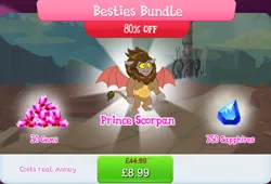 Size: 1264x857 | Tagged: safe, derpibooru import, official, scorpan, gargoyle, bundle, costs real money, english, gameloft, gem, image, jewelry, jpeg, male, mobile game, my little pony: magic princess, necklace, numbers, sale, scorpan's necklace, solo, solo focus, tail, text, wings
