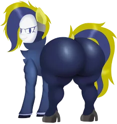 Size: 1980x2103 | Tagged: suggestive, artist:isaac_pony, derpibooru import, oc, oc:petit bleu, oc:petit rouge, unofficial characters only, earth pony, butt, clothes, dock, extra thicc, female, hooves, huge butt, image, large butt, looking at you, looking back, looking back at you, mane, mask, plot, png, raised hoof, simple background, solo, solo female, spy, suit, tail, team fortress 2, tied, transparent background, valve, vector