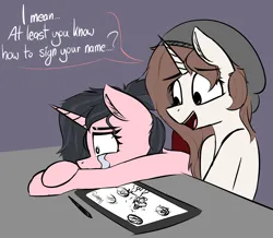 Size: 1320x1149 | Tagged: safe, artist:pinkberry, derpibooru import, oc, oc:mae (pinkberry), oc:mocha bean macchiato, unofficial characters only, colored sketch, crying, doodle, drawing tablet, image, older, png, sketch, talking