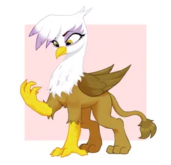 Size: 2785x2700 | Tagged: safe, artist:aquaticvibes, derpibooru import, gilda, gryphon, beak, female, folded wings, high res, image, looking at self, looking at something, passepartout, png, raised leg, solo, standing, talons, wings