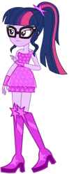 Size: 286x720 | Tagged: safe, artist:ajosterio, derpibooru import, sci-twi, twilight sparkle, equestria girls, boots, clothes, dress, glasses, high heel boots, image, png, shirt, shoes, skirt, solo