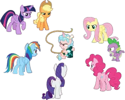 Size: 930x743 | Tagged: safe, artist:pascalmulokozi2, derpibooru import, edit, edited screencap, screencap, applejack, cozy glow, fluttershy, pinkie pie, rainbow dash, rarity, spike, twilight sparkle, twilight sparkle (alicorn), alicorn, dragon, earth pony, pegasus, pony, unicorn, the ending of the end, applejack's hat, background removed, cowboy hat, female, hat, image, lasso, male, mane seven, mane six, mare, not a vector, png, race swap, rope, simple background, surrounded, transparent background, winged spike, wings