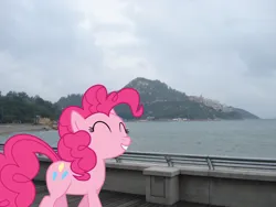 Size: 1600x1200 | Tagged: safe, artist:jaredking779, artist:stjonal, derpibooru import, edit, pinkie pie, earth pony, pony, female, hong kong, image, irl, jpeg, mare, photo, ponies in real life, smiling, solo, walking