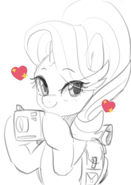 Size: 1000x1414 | Tagged: safe, artist:maren, derpibooru import, starlight glimmer, pony, unicorn, 2021, backpack, bust, camera, doodle, female, heart, hoof hold, image, jpeg, looking at you, mare, medibang paint, old art, smiling, solo