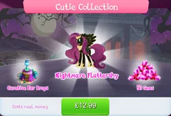 Size: 1264x857 | Tagged: safe, derpibooru import, official, fluttershy, pegasus, pony, bottle, bundle, corrupted, costs real money, english, female, gameloft, gem, image, jewelry, jpeg, mare, mobile game, my little pony: magic princess, nightmare fluttershy, nightmarified, numbers, regalia, sale, solo, solo focus, spread wings, text, wings