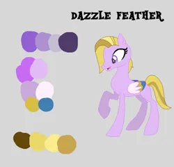 Size: 693x665 | Tagged: safe, artist:westrail642fan, derpibooru import, dazzle feather, pegasus, rise and fall, alternate design, alternate universe, base used, female, g5, gray background, image, png, reference sheet, simple background