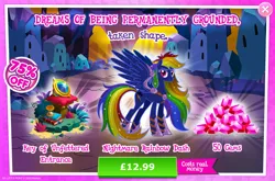 Size: 1962x1298 | Tagged: safe, derpibooru import, official, rainbow dash, pegasus, pony, advertisement, book, bush, corrupted, costs real money, english, female, gameloft, gem, hourglass, image, jewelry, jpeg, key of unfettered entrance, mare, mobile game, my little pony: magic princess, nightmare rainbow dash, nightmarified, numbers, regalia, sale, solo, solo focus, spread wings, text, wings