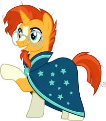 Size: 3000x3448 | Tagged: safe, artist:cloudyglow, derpibooru import, sunburst, pony, unicorn, cloak, clothes, coat markings, glasses, high res, image, male, png, raised hoof, simple background, socks (coat marking), solo, stallion, sunburst's cloak, sunburst's glasses, transparent background, vector