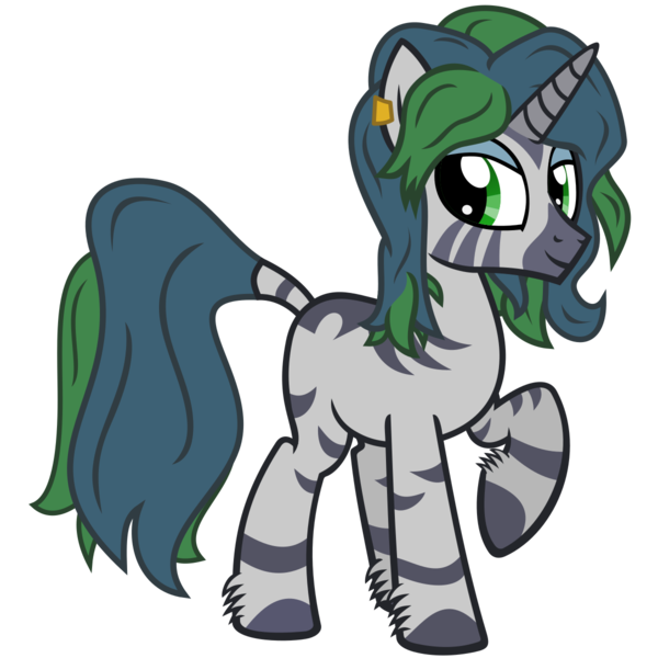 Size: 1200x1200 | Tagged: safe, artist:the smiling pony, derpibooru import, oc, oc:forest glade, unofficial characters only, hybrid, pony, zebra, zebracorn, zony, derpibooru community collaboration, .svg available, 2023 community collab, ear piercing, earring, eyeshadow, hoof fluff, horn, image, jewelry, looking at you, makeup, piercing, png, simple background, solo, transparent background, vector