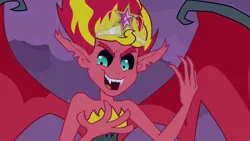 Size: 3072x1727 | Tagged: safe, derpibooru import, screencap, sunset shimmer, human, equestria girls, equestria girls (movie), bare shoulders, big crown thingy, element of magic, female, flying, image, jewelry, jpeg, open mouth, open smile, regalia, sleeveless, smiling, solo, spread wings, strapless, sunset satan, wings