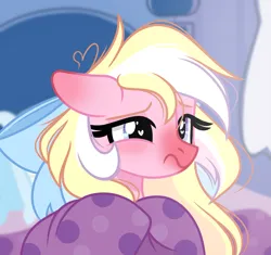Size: 2097x1970 | Tagged: safe, artist:emberslament, derpibooru import, oc, oc:bay breeze, unofficial characters only, pegasus, pony, bed, blanket, bow, cute, female, hair bow, heart, heart eyes, heartbreak, image, mare, messy mane, pegasus oc, pillow, png, sad, sick, solo, wingding eyes, wings