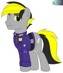 Size: 6600x7575 | Tagged: safe, artist:kuren247, derpibooru import, oc, oc:lightpeace, unofficial characters only, earth pony, pony, badge, belt, clothes, commission, earth pony oc, image, looking at you, necktie, one eye closed, png, police, police pony, police uniform, simple background, smiling, smirk, solo, transparent background, wink