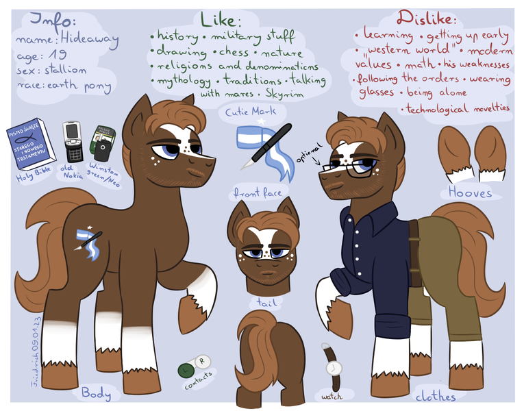 Size: 1275x1000 | Tagged: safe, artist:friedrich911, derpibooru import, oc, earth pony, pony, clothes, image, info, items, male, png, ponysona, reference sheet, solo, stallion