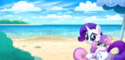 Size: 1527x730 | Tagged: safe, rarity, sweetie belle, beach, image, my little pony, png