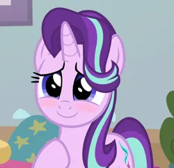 Size: 1116x1080 | Tagged: safe, derpibooru import, screencap, starlight glimmer, pony, unicorn, marks for effort, season 8, spoiler:s08, blushing, cropped, cute, daaaaaaaaaaaw, female, glim glam, glimmerbetes, happy, image, looking at you, mare, png, smiling, solo