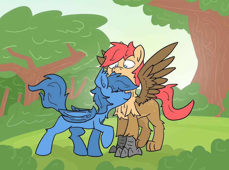 Size: 4762x3541 | Tagged: safe, artist:pzkratzer, derpibooru import, oc, oc:ponygriff, bat pony, griffling, hybrid, original species, bat pony oc, bat wings, female, image, male, png, ponygriff, spread wings, straight, wings