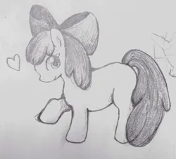 Size: 944x856 | Tagged: safe, artist:joemkmk, derpibooru import, apple bloom, earth pony, pony, apple bloom's bow, bow, female, filly, floating heart, foal, hair bow, heart, image, png, solo, traditional art