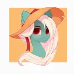 Size: 1100x1100 | Tagged: safe, artist:yekinai, derpibooru import, fleetfoot, pegasus, pony, abstract background, bust, commissioner:fleetfoot, hat, image, png, solo