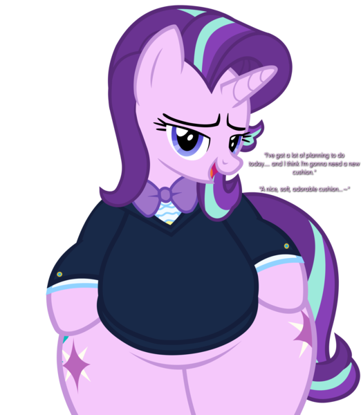 Size: 5600x6435 | Tagged: suggestive, alternate version, artist:duskyzombie, derpibooru import, starlight glimmer, pony, unicorn, absurd resolution, bedroom eyes, belly, bipedal, both cutie marks, bottom heavy, bowtie, butt, chubby, chubby glimmer, clothes, cute, derpibooru exclusive, dialogue, disproportional anatomy, extra thicc, female, glimmer glutes, glimmerbetes, hoof on hip, huge butt, image, imminent facesitting, large butt, lidded eyes, looking at you, mare, plot, plump, png, simple background, smiling, solo, suit, the ass was fat, thick, transparent background, vector, wide hips