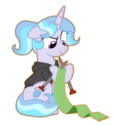 Size: 2046x2259 | Tagged: safe, artist:queertrixie, derpibooru import, oc, oc:knitty needles, unofficial characters only, pony, unicorn, clothes, female, floppy ears, hoodie, image, knitting, knitting needles, mare, outline, png, simple background, solo, transparent background