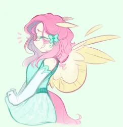 Size: 1569x1611 | Tagged: safe, artist:torridline, derpibooru import, fluttershy, anthro, butterfly, insect, pegasus, pony, clothes, colored, curly hair, cute, dress, floppy ears, fluffy, fluffy mane, fluffy tail, grin, happy, image, laughing, looking away, pink, png, princess, shy, sidemouth, sketch, smiling, solo, spread wings, tail, wings