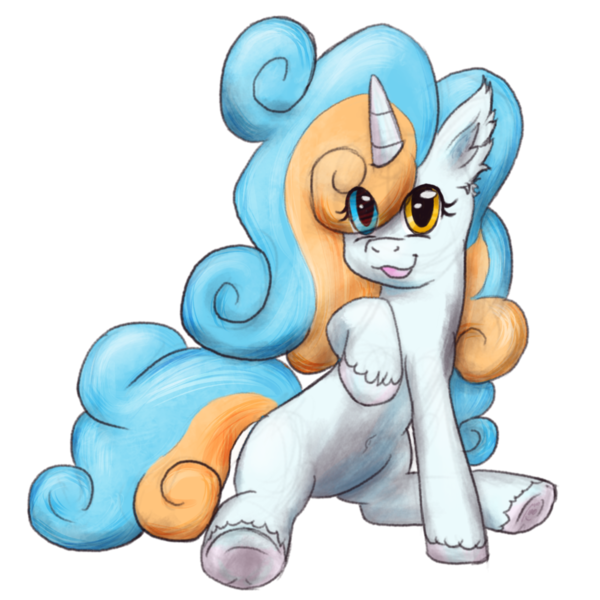 Size: 1000x1000 | Tagged: safe, artist:hiddelgreyk, derpibooru import, oc, oc:tide, unofficial characters only, pony, unicorn, derpibooru community collaboration, 2023 community collab, blue eyes, blue mane, ear fluff, eye clipping through hair, female, heterochromia, horn, image, looking at you, open mouth, orange eyes, orange mane, png, simple background, sitting, solo, tail, transparent background, two toned mane, two toned tail, unicorn oc, white coat