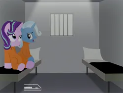 Size: 4096x3072 | Tagged: safe, artist:indonesiarailroadpht, derpibooru import, starlight glimmer, trixie, pony, unicorn, clothes, image, jpeg, prison, prison outfit