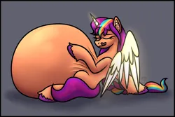 Size: 4252x2835 | Tagged: safe, alternate version, artist:sadfloorlamp, derpibooru import, part of a set, sunny starscout, alicorn, pony, my little pony: a new generation, :p, abdominal bulge, abstract background, alicornified, artificial horn, artificial wings, augmented, belly, big belly, braid, braided ponytail, colored, commission, ear fluff, eye clipping through hair, eyelashes, frame, g5, glow, glowing horn, glowing wings, high res, hoof fluff, hoof on belly, horn, huge belly, image, implied death, implied digestion, implied vore, impossibly large belly, leaning back, licking, licking lips, lightly watermarked, long mane, magic, magic horn, magic wings, multicolored hair, partially open wings, png, ponytail, race swap, rainbow hair, raised leg, satisfied, shading, shadow, signature, sitting, slim, smiling, solo, stuffed, stuffed belly, stuffing, sunnycorn, thin, tongue out, underhoof, unshorn fetlocks, vore, watermark, wings, ych result