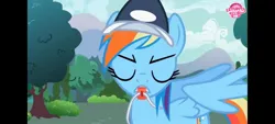 Size: 2400x1080 | Tagged: safe, derpibooru import, screencap, rainbow dash, pegasus, pony, may the best pet win, blowing whistle, coach rainbow dash, coaching cap, eyes closed, female, front view, image, jpeg, mare, mouth hold, rainblow dash, rainbow dash is not amused, rainbow dashs coaching whistle, that pony sure does love whistles, unamused, watermark, whistle, whistle necklace, whistling