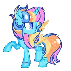 Size: 2048x2048 | Tagged: safe, artist:harmonyvitality-yt, derpibooru import, oc, unofficial characters only, alicorn, pony, alicorn oc, base used, bracelet, female, horn, image, jewelry, looking back, magical lesbian spawn, mare, offspring, parent:rainbow dash, parent:twilight sparkle, parents:twidash, png, raised hoof, simple background, smiling, solo, transparent background, wings