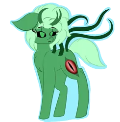 Size: 695x710 | Tagged: safe, artist:brybrychan, derpibooru import, oc, unofficial characters only, monster pony, pony, black sclera, chest fluff, eyelashes, female, horns, image, mare, png, simple background, solo, tentacles, transparent background