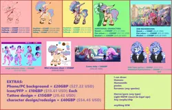 Size: 7500x4800 | Tagged: safe, artist:brybrychan, derpibooru import, pinkie pie, oc, anthro, pony, advertisement, anthro with ponies, commission info, image, png, reference sheet