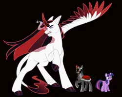 Size: 1024x820 | Tagged: safe, artist:purplegrim40, derpibooru import, king sombra, twilight sparkle, twilight sparkle (alicorn), oc, alicorn, pony, alicorn oc, black background, colored wings, female, horn, image, jpeg, male, mare, offspring, parent:king sombra, parent:twilight sparkle, parents:twibra, simple background, sombra eyes, stallion, two toned wings, wings