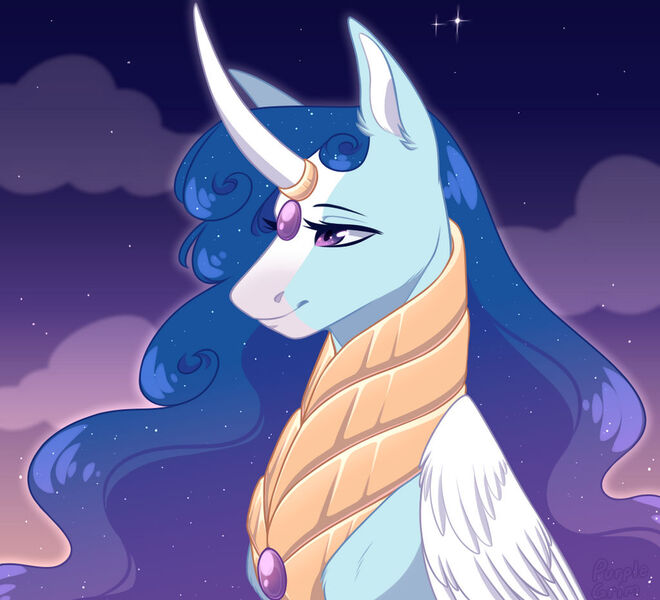 Size: 1024x931 | Tagged: safe, artist:purplegrim40, derpibooru import, oc, unofficial characters only, alicorn, pony, alicorn oc, bust, ethereal mane, horn, horn ring, image, jewelry, jpeg, peytral, ring, starry mane, stars, wings