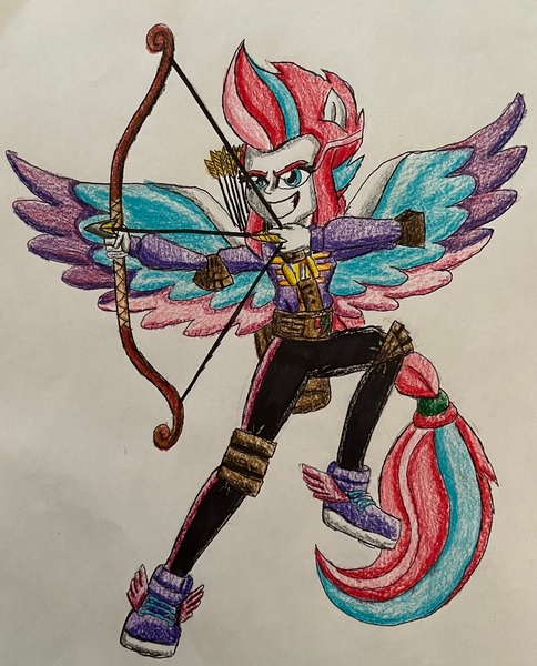 Size: 2456x3046 | Tagged: safe, artist:bozzerkazooers, derpibooru import, zipp storm, equestria girls, arrow, bow (weapon), bow and arrow, equestria girls-ified, g5, image, jpeg, weapon