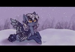 Size: 2200x1519 | Tagged: safe, artist:jsunlight, derpibooru import, oc, unofficial characters only, pegasus, pony, female, image, looking at you, mare, png, prone, signature, smiling, snow, socks (coat marking), solo, spread wings, wings