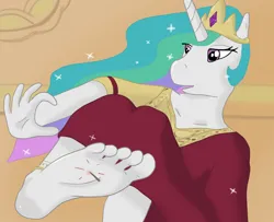 Size: 1616x1310 | Tagged: suggestive, artist:gentlefeet, derpibooru import, princess celestia, alicorn, anthro, anklet, clothes, dress, feet, foot focus, image, india, jewelry, jpeg, ouch, pain, sari, soles, thorn, thorn in foot