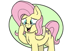 Size: 1158x839 | Tagged: safe, artist:doodledonutart, derpibooru import, fluttershy, pegasus, pony, chest fluff, female, hoof on cheek, image, mare, open mouth, open smile, png, smiling, solo, teary eyes
