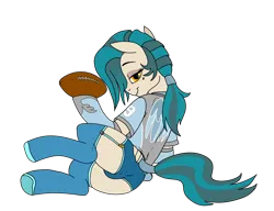 Size: 7800x6000 | Tagged: suggestive, artist:pony quarantine, derpibooru import, oc, oc:true breeze, unofficial characters only, pegasus, pony, american football, clothes, female, image, jersey, lingerie, mare, png, socks, sports, tail, tail wrap, uniform