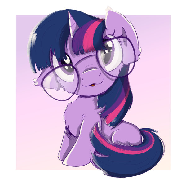 Size: 2000x2000 | Tagged: safe, artist:candy meow, derpibooru import, twilight sparkle, pony, unicorn, cheek fluff, chest fluff, ear fluff, female, filly, filly twilight sparkle, foal, glasses, gradient background, high res, image, oversized glasses, png, simple background, sitting, solo, younger