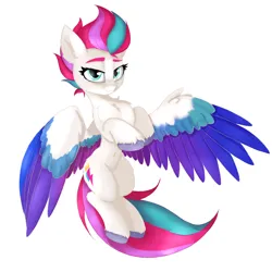 Size: 3000x3000 | Tagged: safe, artist:anti1mozg, artist:jbond, color edit, derpibooru import, edit, zipp storm, pegasus, pony, adorazipp, belly button, chest fluff, colored, cute, eyebrows, female, fluffy, g5, high res, image, looking at you, mare, png, raised hoof, raised hooves, simple background, slim, solo, spread wings, unshorn fetlocks, white background, wings