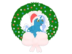 Size: 2000x1500 | Tagged: safe, artist:lightning13flicker, derpibooru import, oc, oc:fleurbelle, unofficial characters only, alicorn, pony, alicorn oc, bow, christmas, christmas wreath, female, happy, hat, holiday, horn, image, mare, png, santa hat, simple background, solo, transparent background, wings, wreath, yellow eyes