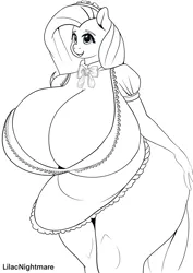Size: 1614x2283 | Tagged: suggestive, artist:lilacnightmare, derpibooru import, fluttershy, anthro, pegasus, big breasts, breasts, butt, clothes, huge breasts, huge butt, image, large butt, maid, maid headdress, open mouth, png